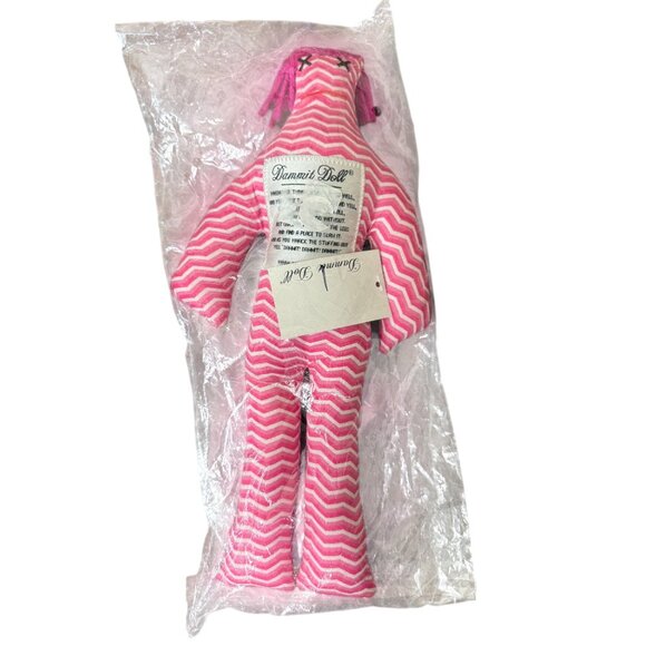 Dammit Doll Stress Relief Plush Pink Striped Pink Hair 12 inch NEW IN PACKAGE! - Picture 2 of 6